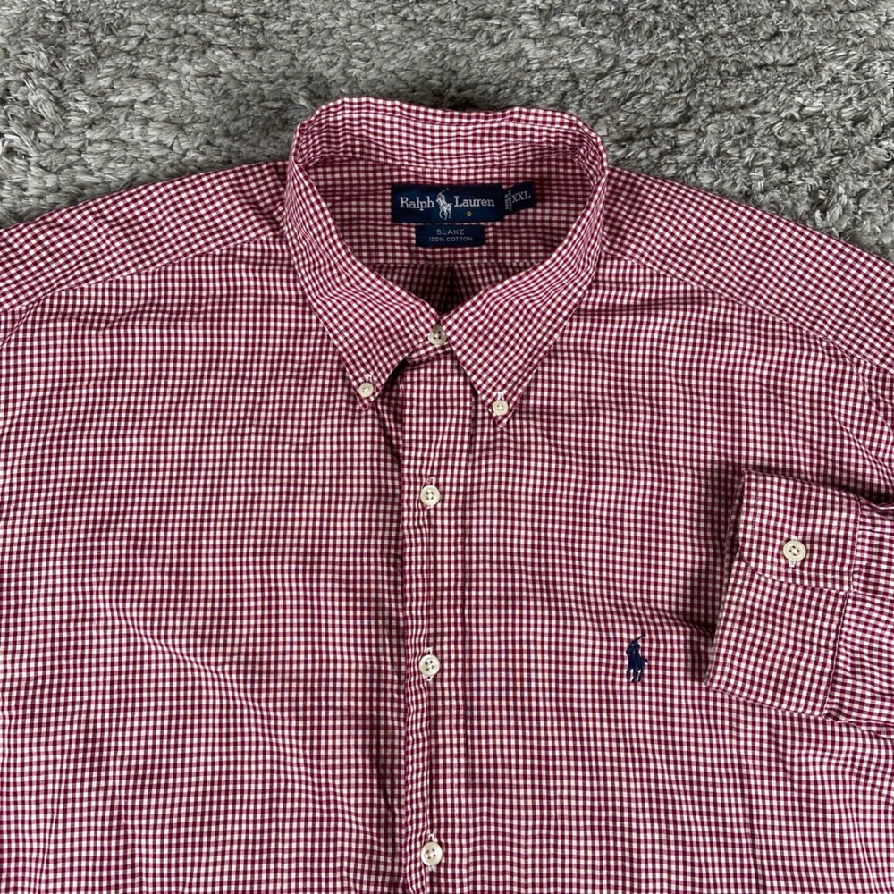 Ralph Lauren Blake Mens XXL Red Gingham Long Sleeve Button Down Cotton Shirt